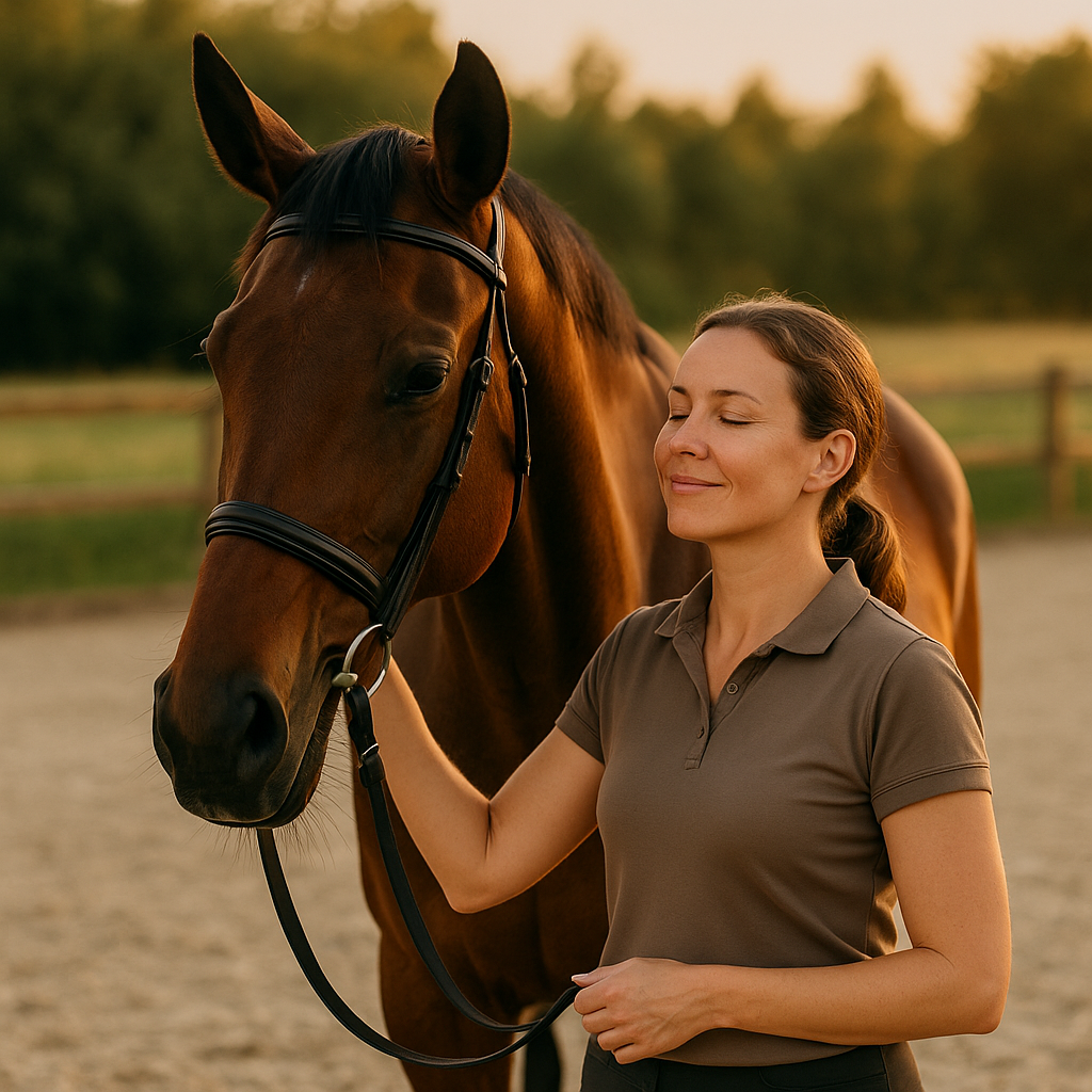 Rider making breathing exercise Nervous rider making breathing exercise to regain confidence
